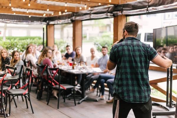 Speaker presenting at the Canvas conference