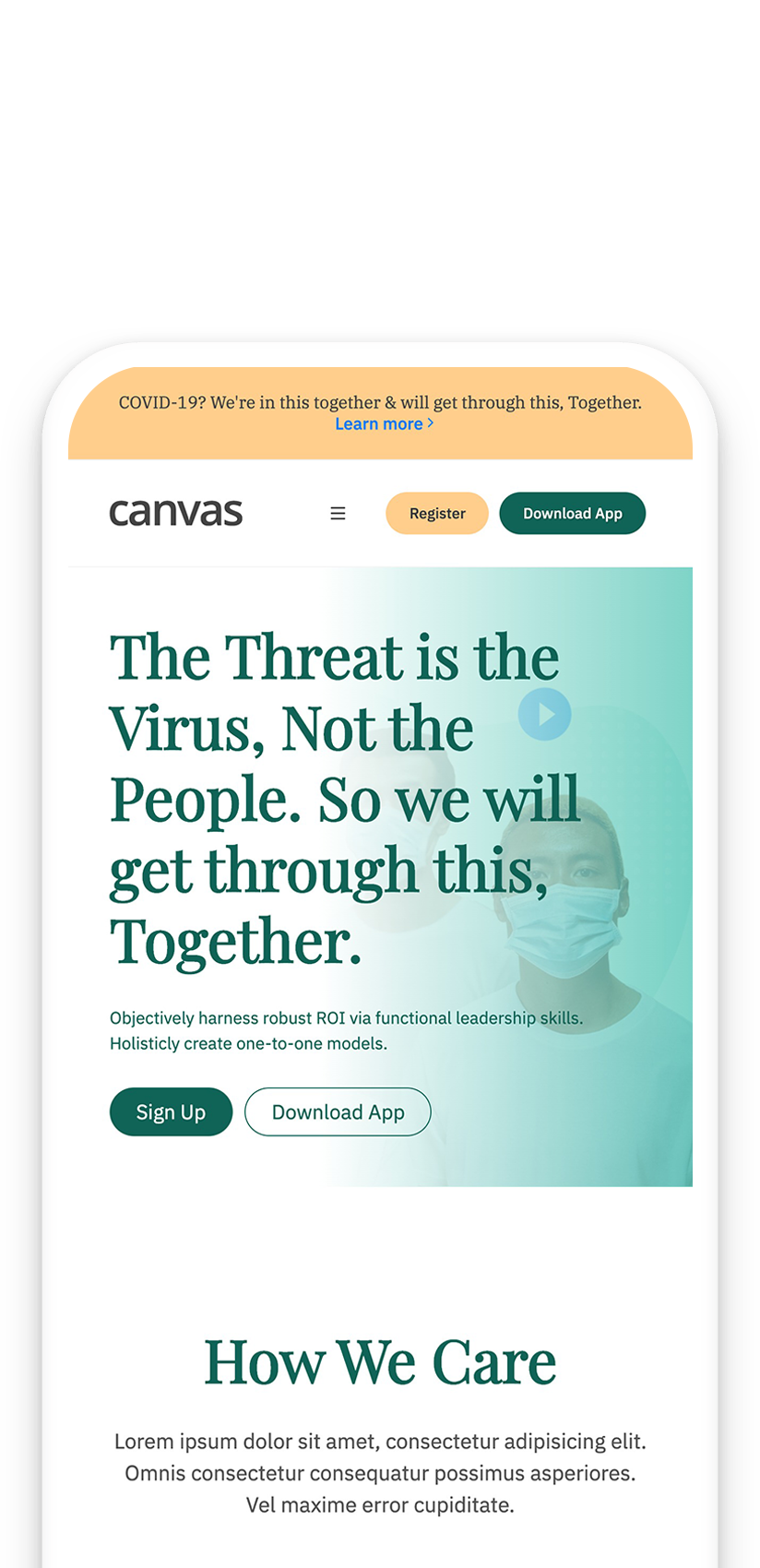COVID Care app screen on iPhone