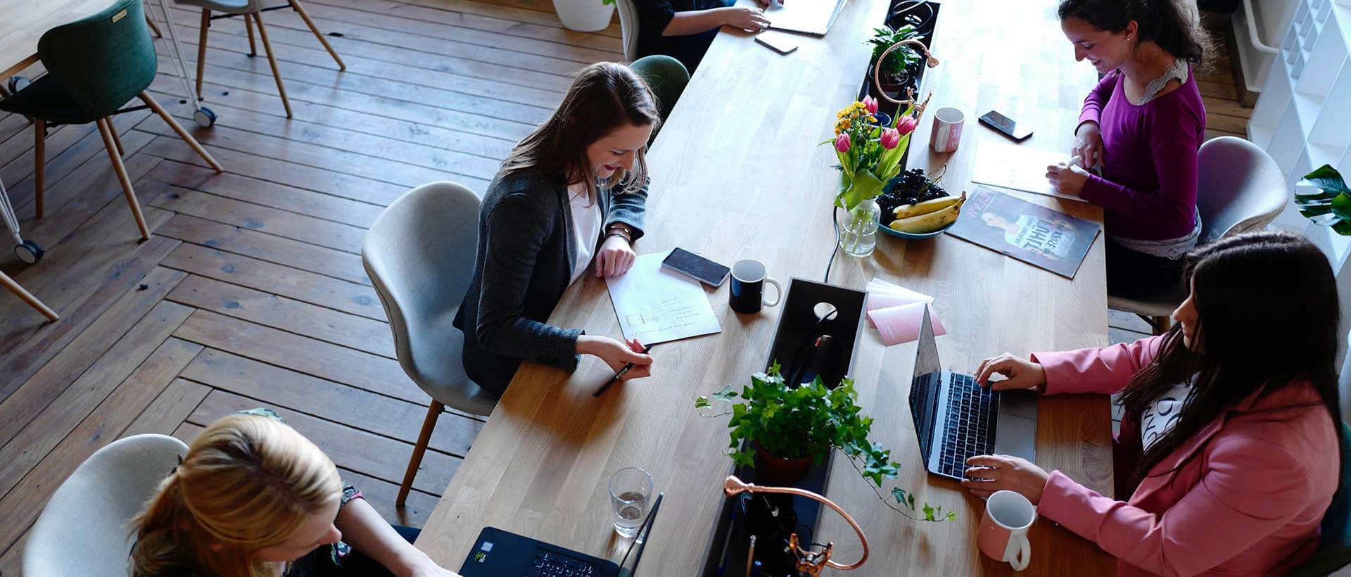 Modern coworking space lounge with comfortable seating