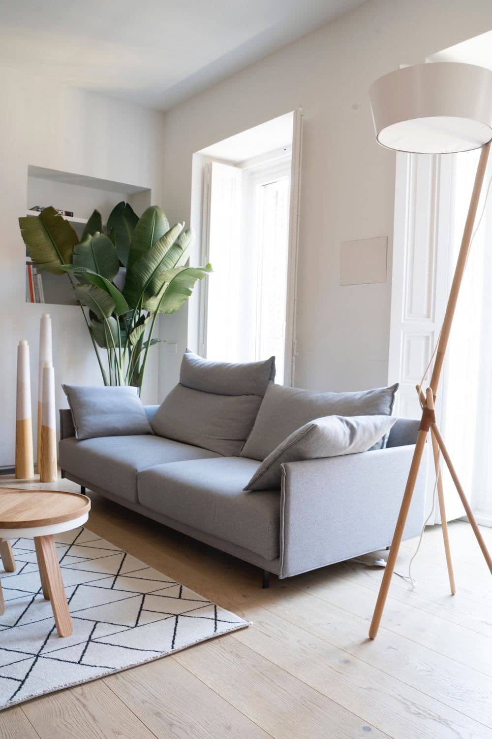 Light grey studio sofa front view