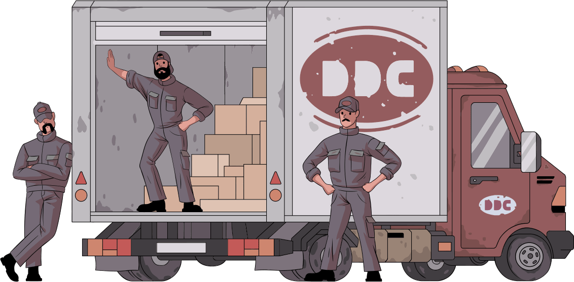 Packers loading boxes onto moving truck