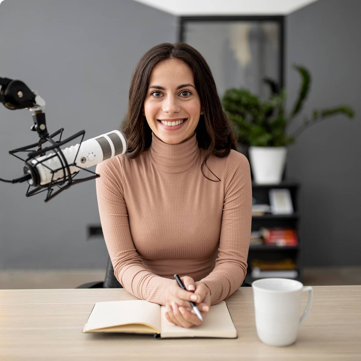 Podcast host leading a conversation on entrepreneurship and leadership