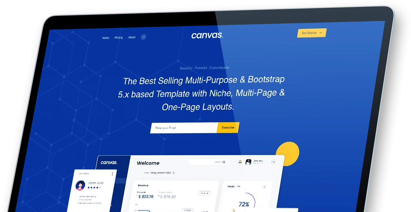 Canvas SaaS template full website screen preview