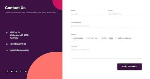 Canvas Contact Form block layout preview