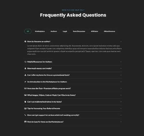 Canvas FAQs w/ Filter block layout preview