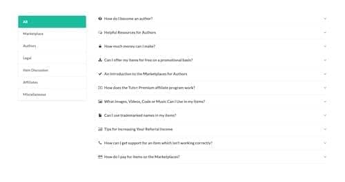 Canvas FAQs w/ Side Filter block layout preview
