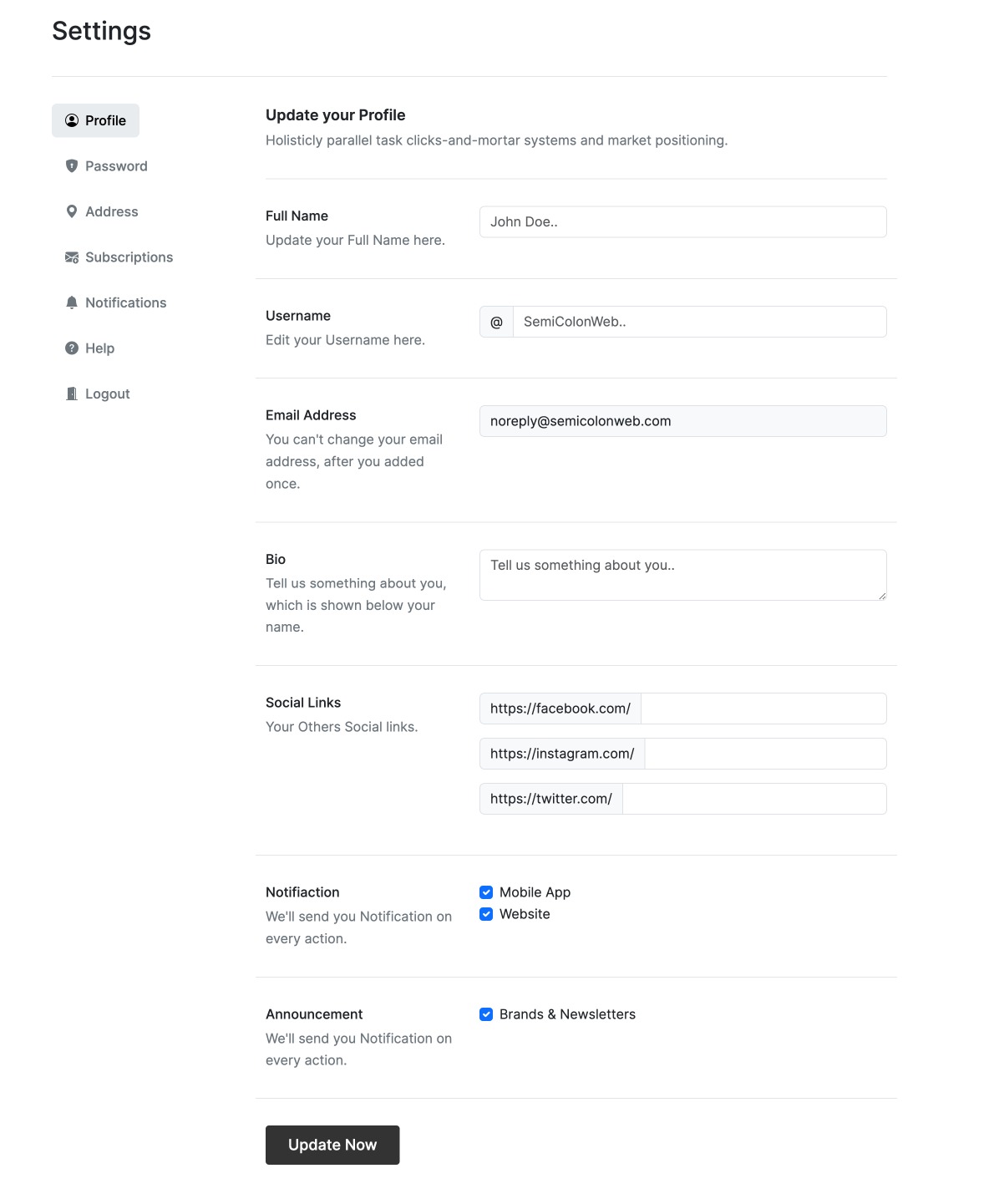 Canvas Form Profile Page block layout preview