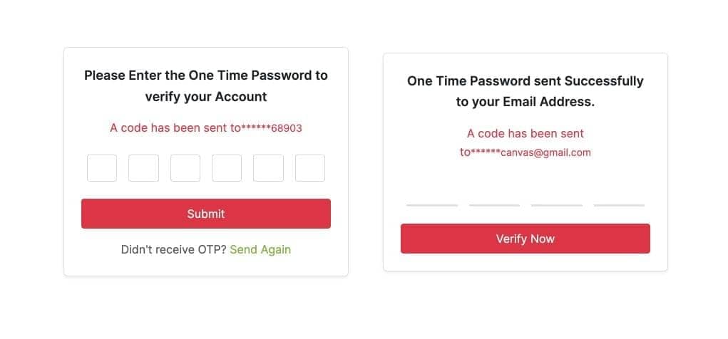 Canvas OTP Form block layout preview
