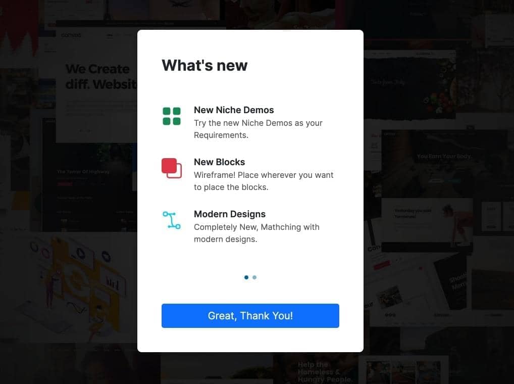 Canvas What's New Tour block layout preview