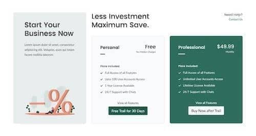 Canvas Pricing 3 block layout preview