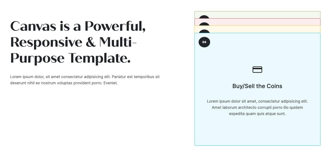 Canvas Sticky cards block layout preview