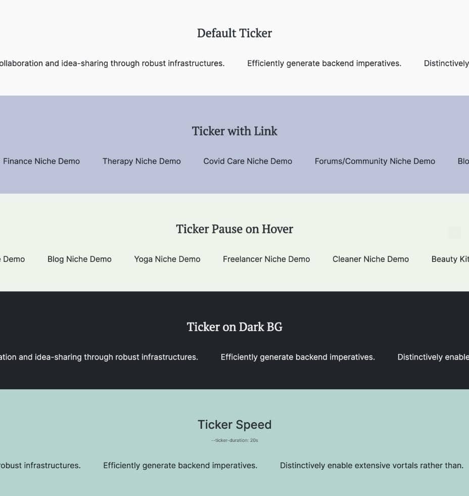 Canvas Ticker block layout preview