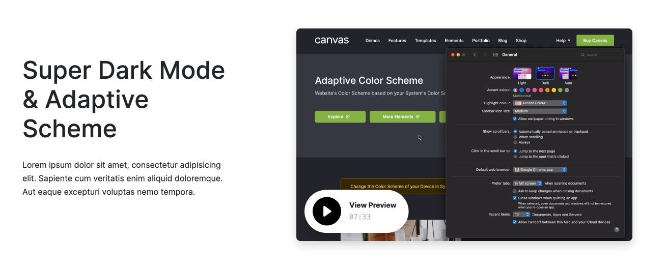 Canvas Video Section block layout preview