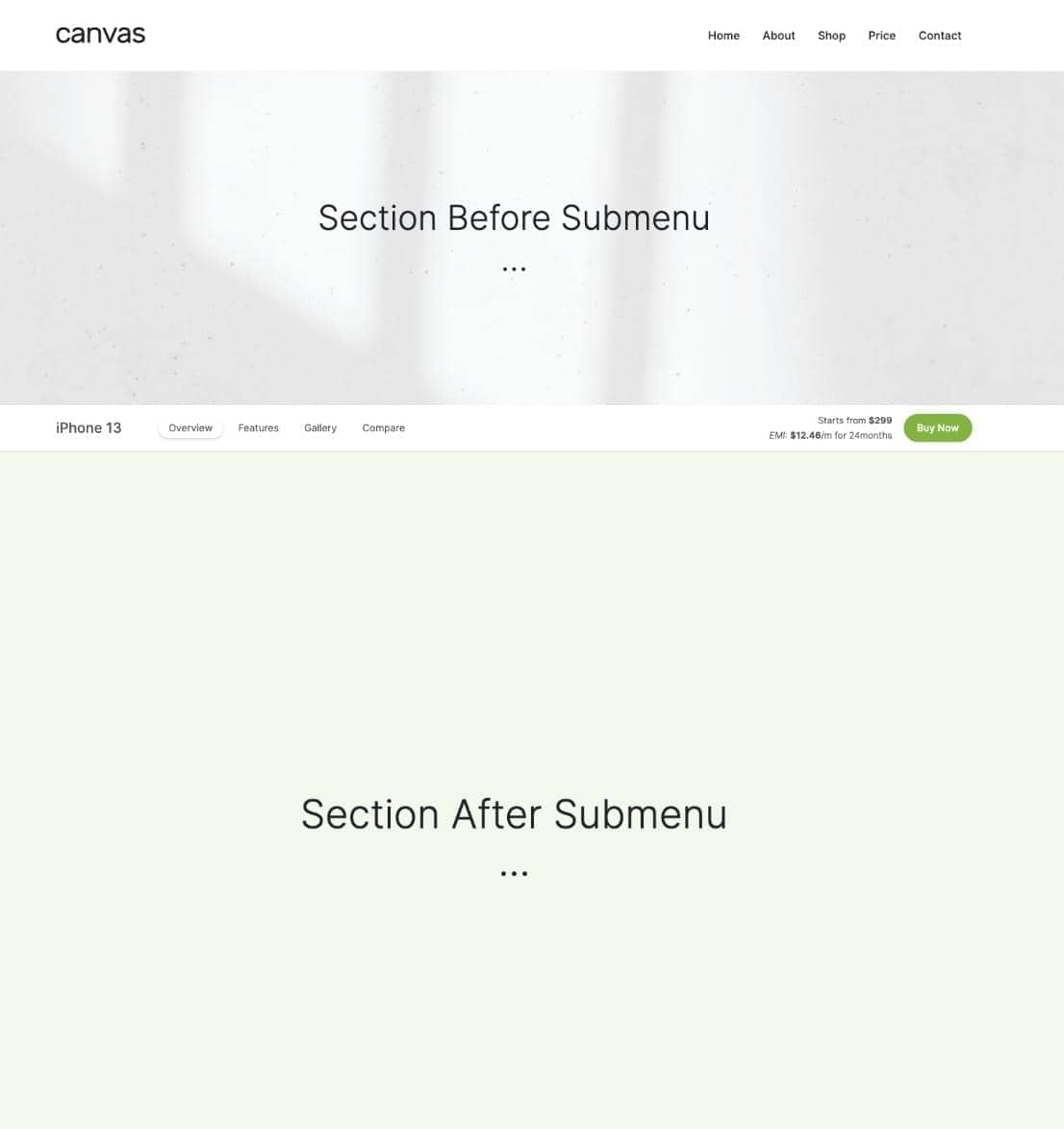 Canvas Header With Submenu 2 block layout preview