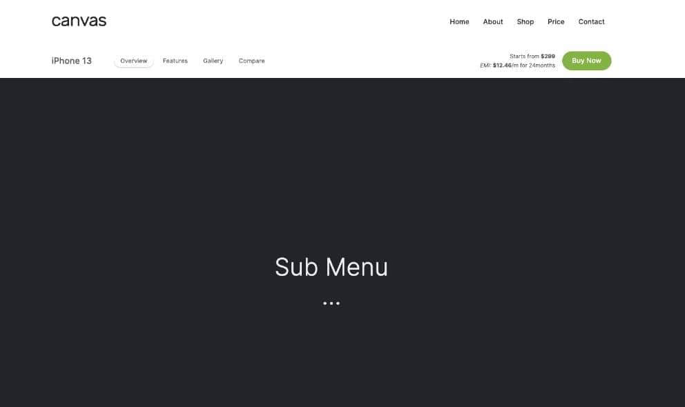 Canvas Header With Submenu block layout preview