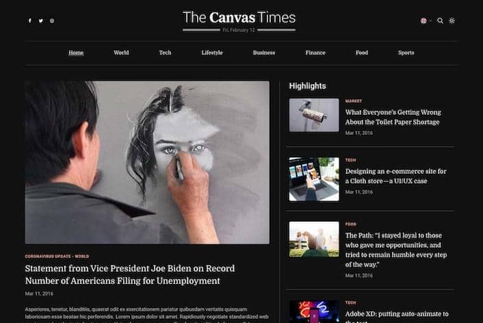 Canvas blog niche demo preview