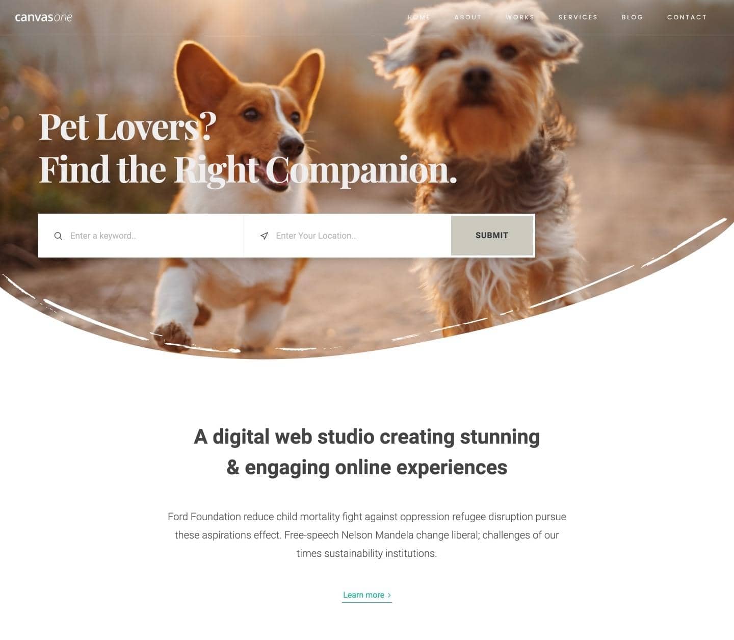 Canvas pet one-page demo preview