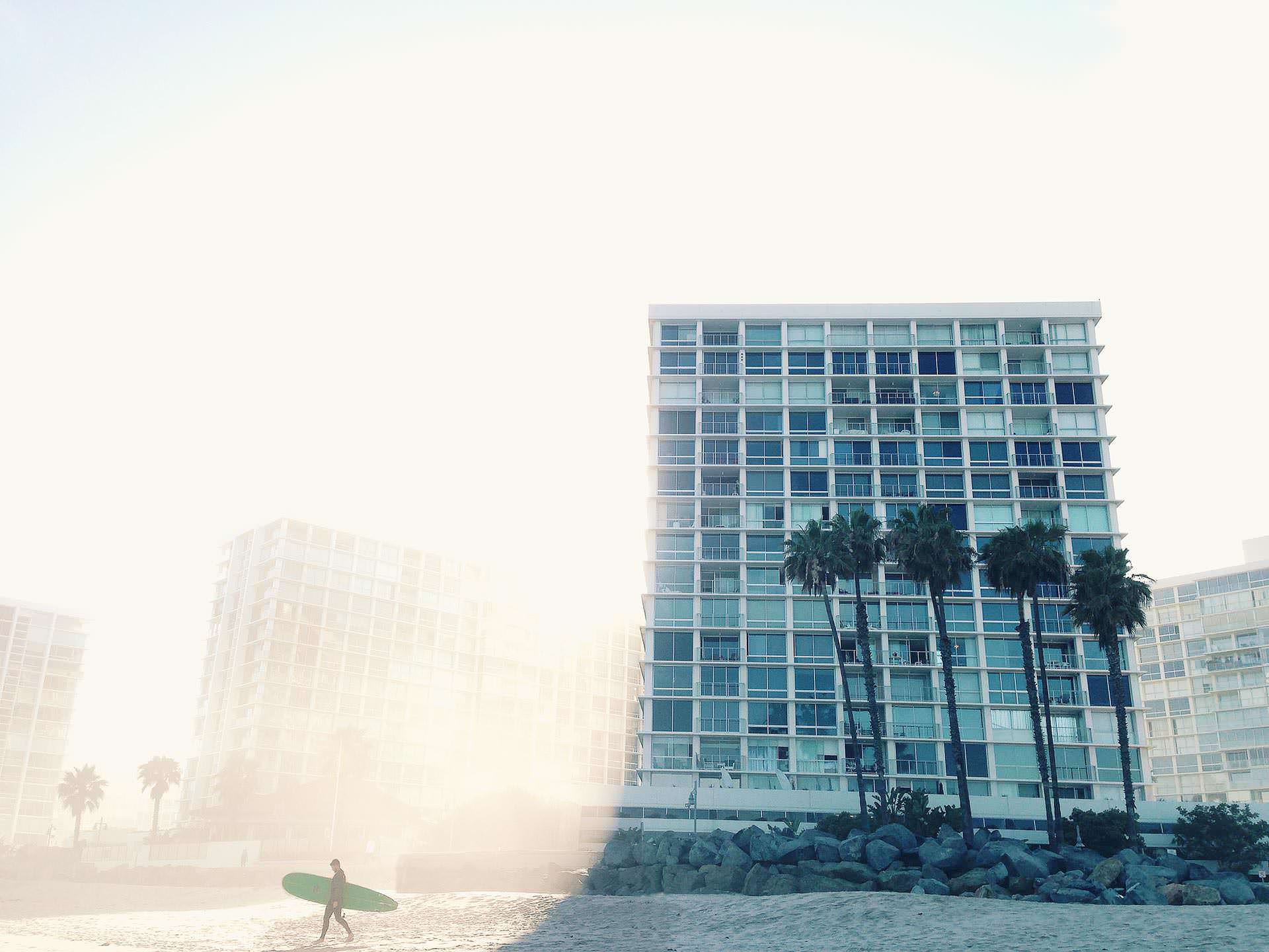 Sunlit beach backdrop for the Beach Life slide