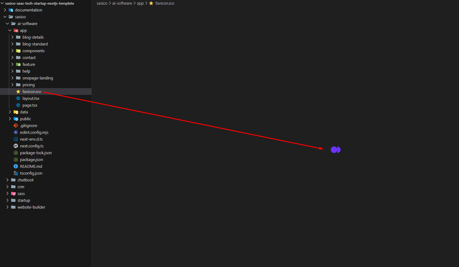 Change favicon in app/layout.tsx and public/favicon.ico